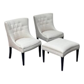 Custom Design Chairs + Ottoman, Set of Three. Original Price: $7,500