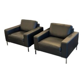 Design Within Reach Leather Arena Arm Chairs, a Pair. Original Price: $7,000