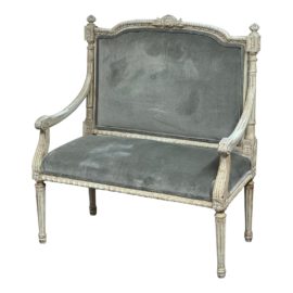 Victorian White Washed Sage Velvet Settee