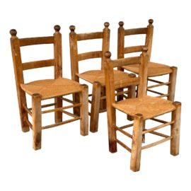 Antique French Provencal Rush Dining Chairs, Set of Four