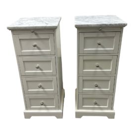 Pottery Barn Marble-Top Sundry Tower Four Drawer Nightstands, a Pair. Original Price: $1,000