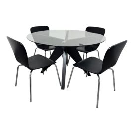 Crate & Barrel Round Dining Table With Four Chairs, a Set