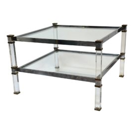 1970's Romeo Rega Lucite + Chrome + Glass Square Side Table