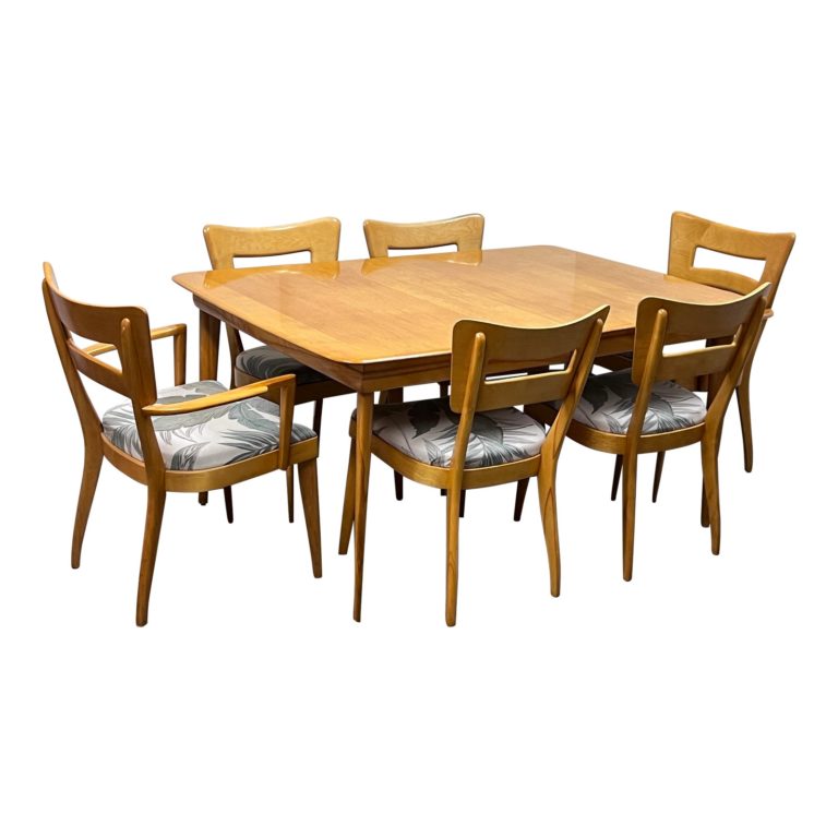 Heywood-Wakefield Dining Room Extension Table + Set of Six Chairs Set ...