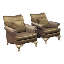 Schnadig Fine Furniture Bronze Metallic Lounge Chairs, a Pair