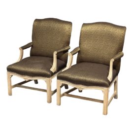 Vintage Schnadig French Provincial Carved Arm Chairs, a Pair