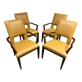 Century Furniture Hurst Leather Dining Arm Chairs, Set of Four. Original Price: $13,500