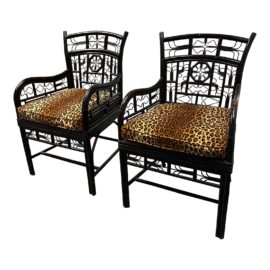Red Egg Indochine Mandarin Arm Chairs, a Pair. Original Price: $3,200
