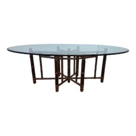 McGuire Star Pedestal Base Bamboo Table + Oval Glass Table Top