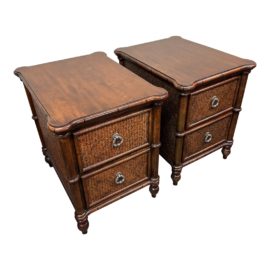 Thomasville Rattan + Faux Bamboo Nightstands, a Pair