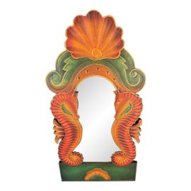 Indonesian Hand Painted Wall Mirror With Sea Horse + Shell Details