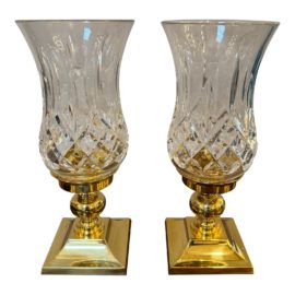 Waterford Metropolitan Crystal Hurricane Candle/Pillar Holders, a Pair