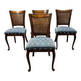 Vintage Cane Back + Claw in Ball Feet Dining Room Chairs, Set of Four