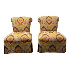 Custom Design Rolled Back Slipper Chairs, a Pair