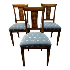 Vintage Fleur-De-Lis Inlaid Dining Room Chairs, Set of Three