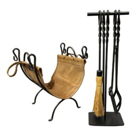 Pilgrim Home and Hearth Soldered Row Tool Set +Folding Log Carrier, Set. Original Price : $700