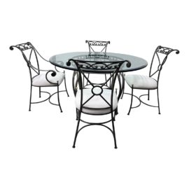 Collezione Europa Round Glass Top Metal Base + Four Chairs Set - Five Piece