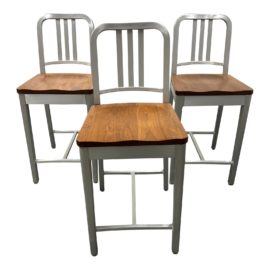 Emeco Navy Counter Stools in Aluminum + Metal, Set of Three. Original Price: $4,650