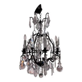 French Cut Glass Wrought Iron Chandelier