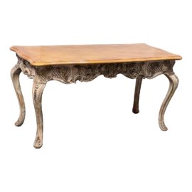Vintage French Louis XV Provincial Carved Wood Desk