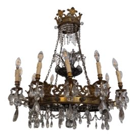 Antique Gilt Iron Double Crown 19th Century Chandelier