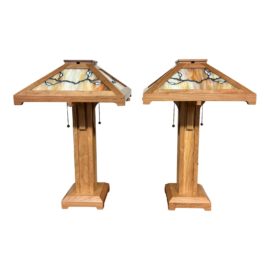 Craftsman Studio Vista Stained Glass Table Lamps, a Pair. Original Price: $1,730