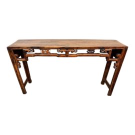 Vintage Chinese Carved Elm Console Table