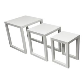 White Lacquer Open Frame Nesting Tables, Set of Three