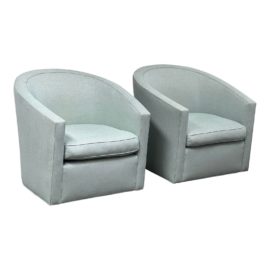 A. Rudin Mint Herringbone No.761 Barrel Back Chairs by Kendall Wilkinson, a Pair. Original Price: $8,180