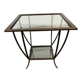 Contemporary Glass + Bronze Metal Side Table