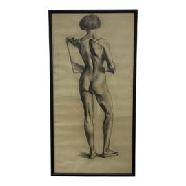 Early 20th Century Oswald Grill Original Sketch - Life Size Nude of Scholar. Original Price: $21,000