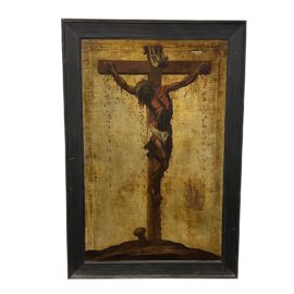 18th Century 'Christ on the Cross' Unknown Artist Oil Canvas With Matte Black Frame. Original Price: $10,190