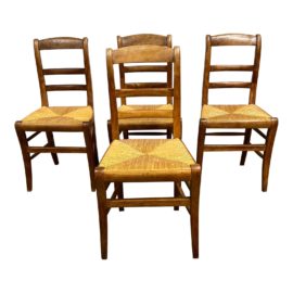 Vintage Ladderback + Rush Seat Dining Side Chairs, Set of Four