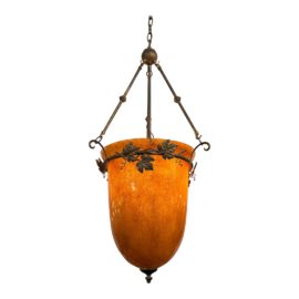 Circa 1995 Fredrick Ramond Orange Glass Bowl Chandelier