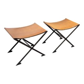 Restoration Hardware Scoop X-Base Stools, a Pair