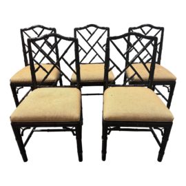 Jonathan Adler Faux Bamboo Chippendale Style Dining Chairs, Set of Five