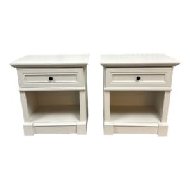 Contemporary White Single Drawer Nightstands, a Pair