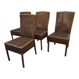 Crate & Barrel Woven Rattan Side Dining Chairs, Set of Four. Original Price: $1,200