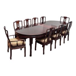 Vintage Rosewood Extension Dining Room Table With Nine Dining Chairs, Set