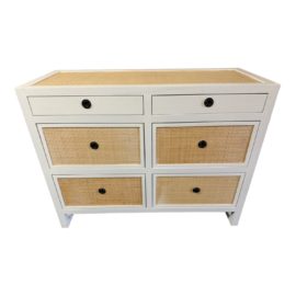Porter Rattan Inset Six Drawer Dresser. Original Price: $1,860