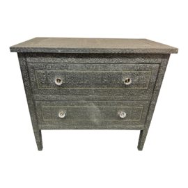 ABC Carpet & Home Embossed Metal Two Drawer Dresser. Original Price: $1,195