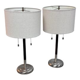 Contemporary Silver Finish Table Lamps, a Pair
