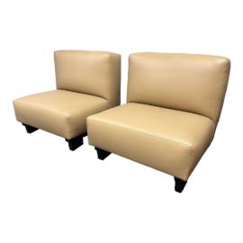 Custom Design Leather Slipper Chairs, a Pair. Original Price: $5,500
