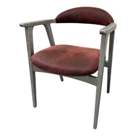 Vintage Silver Finish Arm Chair + Red Embossed Reptile Upholstery