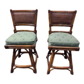 Palecek Cane/Bamboo Swivel Counter Stools, a Pair