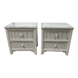 Henry Link & Wicker Mid Century Modern Nightstands, Pair