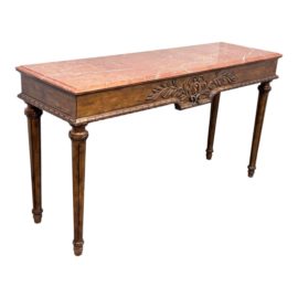 Vintage Carved Wood Console Table + Italian Red Marble