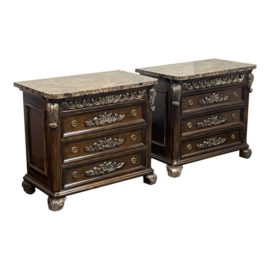 JeffCo Marble Top Three Drawers Nightstands, a Pair