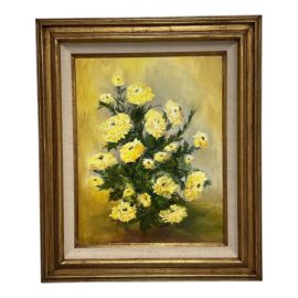 Vintage Framed Original Painting of Yellow Florals