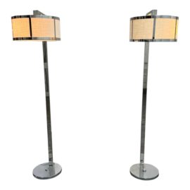 Contemporary Chrome Floor Lamps, a Pair